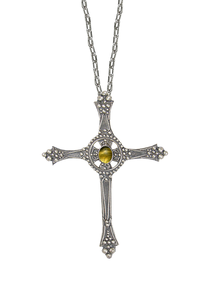 Sterling Silver Baroque Cross Pendant With Citrine